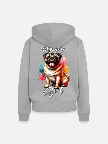 Pug Mädchen Mops - Frauen Premium Bio Zip Hoodie - Grau meliert