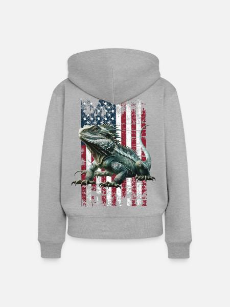 Echse Lizard US - Frauen Premium Bio Zip Hoodie - Grau meliert