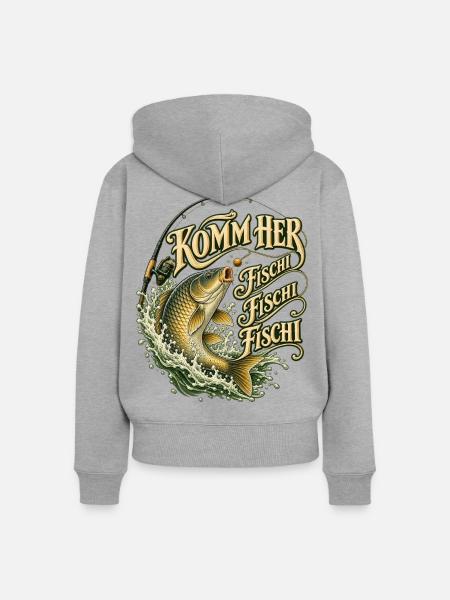Karpfenangler Spruch Boilies Angelrute Papa - Frauen Premium Bio Zip Hoodie - Grau meliert