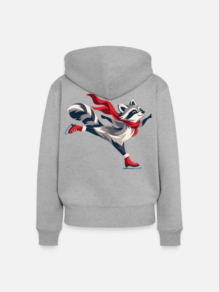 Fröhlicher Waschbär beim Schlittschuhlaufen - Frauen Premium Bio Zip Hoodie - Grau meliert