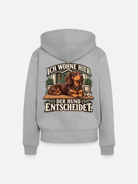 Der Dackel entscheidet - Frauen Premium Bio Zip Hoodie - Grau meliert