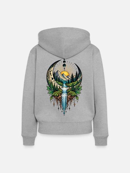Mystische Mondlandschaft – Natur & Fantasy - Frauen Premium Bio Zip Hoodie - Grau meliert