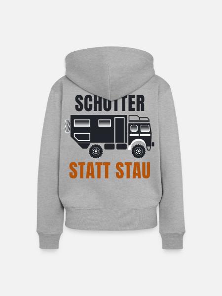 Schotter statt Stau – Offroad Spruch - Frauen Premium Bio Zip Hoodie - Grau meliert
