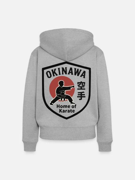 Okinawa- Home of Karate Shield Emblem - Frauen Premium Bio Zip Hoodie - Grau meliert