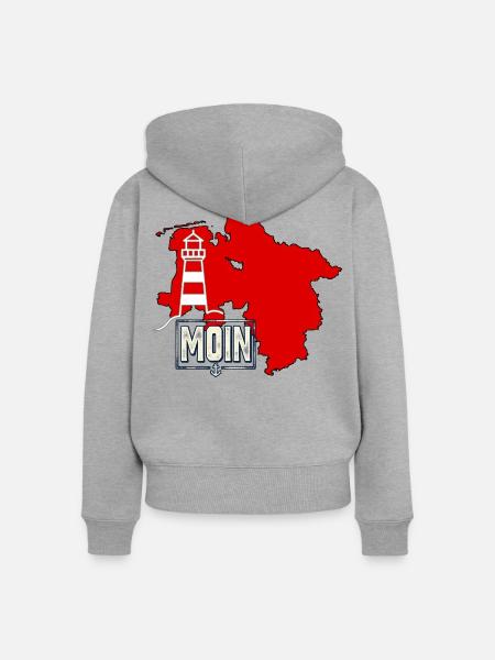Moin Niedersachsen Leuchtturm - Frauen Premium Bio Zip Hoodie - Grau meliert
