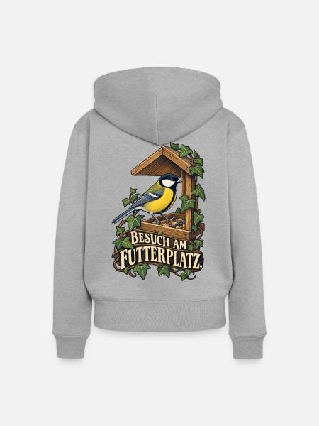 Kohlmeise - Besuch am Futterplatz Vogel - Frauen Premium Bio Zip Hoodie - Grau meliert