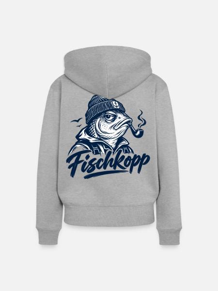 Fischkopp - Fisch - Nordsee - Ostsee - Spruch - Frauen Premium Bio Zip Hoodie - Grau meliert