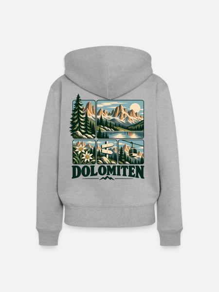 Dolomiten Alpine Adventure - Frauen Premium Bio Zip Hoodie - Grau meliert