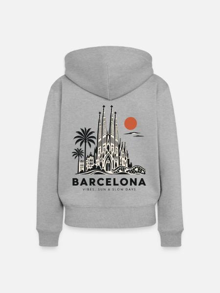 Sagrada Familia Barcelona Skyline - Frauen Premium Bio Zip Hoodie - Grau meliert