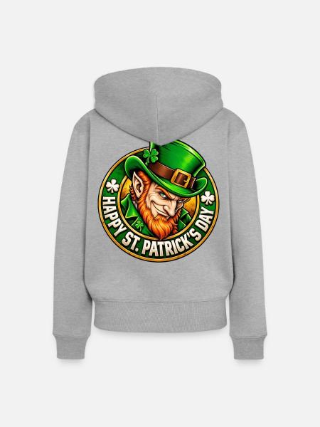 Grüner Leprechaun Charme - Frauen Premium Bio Zip Hoodie - Grau meliert
