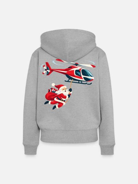 Weihnachtsmann am Hubschrauber - Frauen Premium Bio Zip Hoodie - Grau meliert