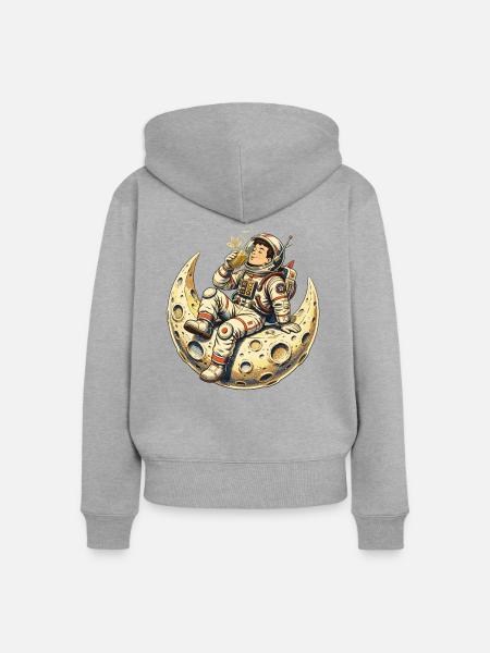 Lunar Astronaut Moon Lounge - Frauen Premium Bio Zip Hoodie - Grau meliert