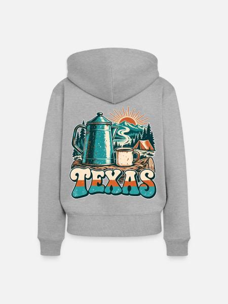 Texas Kaffee Sonnenaufgang Retro - Frauen Premium Bio Zip Hoodie - Grau meliert
