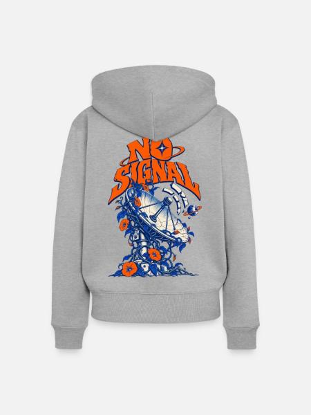 No Signal Retro Raumblumen - Frauen Premium Bio Zip Hoodie - Grau meliert