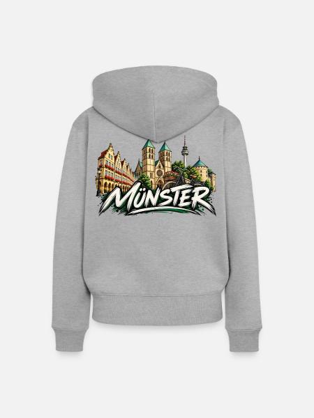 Münster Graffiti Monster - Frauen Premium Bio Zip Hoodie - Grau meliert