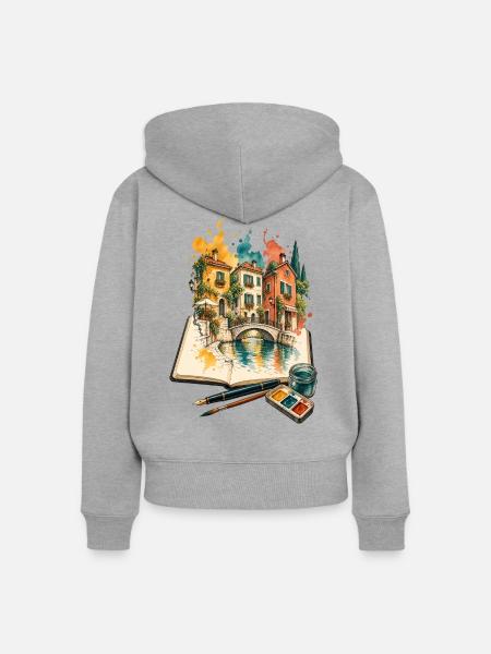 Stadtskizzen im offenen Skizzenbuch - Frauen Premium Bio Zip Hoodie - Grau meliert
