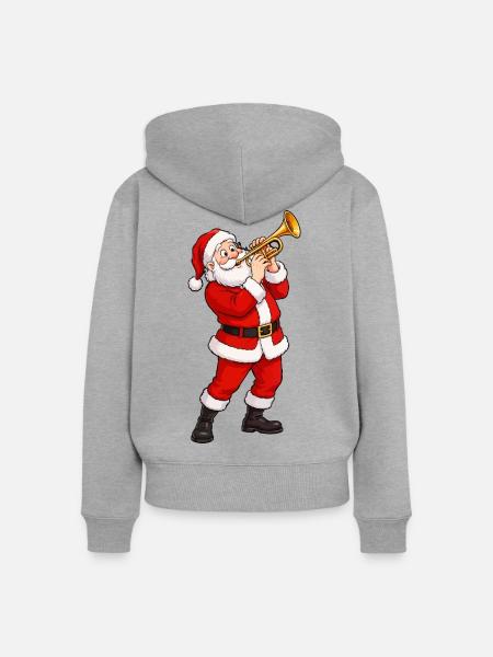 Santa Trompete im Weihnachtsglanz - Frauen Premium Bio Zip Hoodie - Grau meliert
