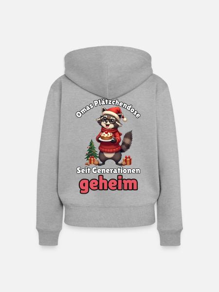 Oma-Waschbär zu Weihnachten - Frauen Premium Bio Zip Hoodie - Grau meliert