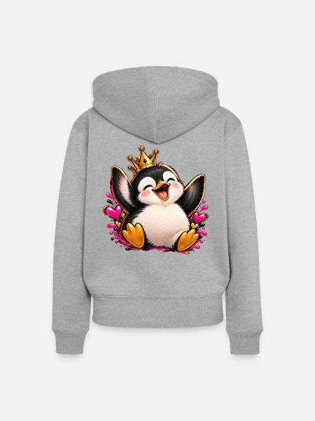 Königspinguin Jubelherz - Frauen Premium Bio Zip Hoodie - Grau meliert