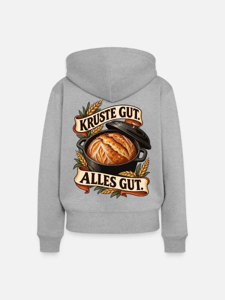 Krustenbrot im Topf – Alles gut - Frauen Premium Bio Zip Hoodie - Grau meliert
