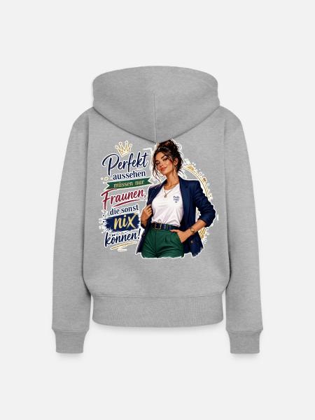Powerlook Selbstbewusste Weiblichkeit - Frauen Premium Bio Zip Hoodie - Grau meliert
