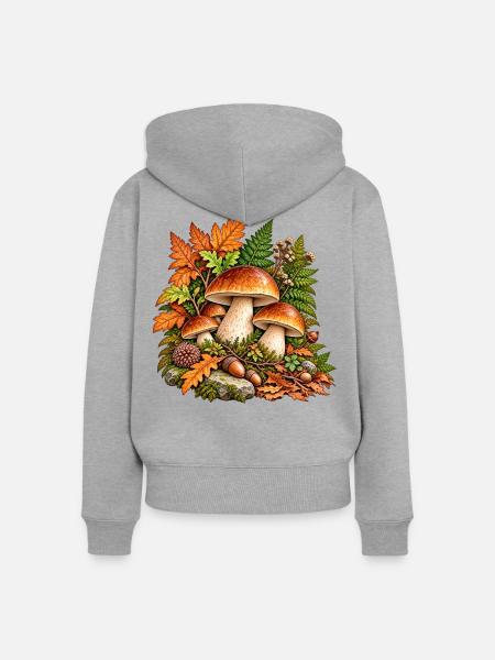 Herbstpilze im bunten Laub - Frauen Premium Bio Zip Hoodie - Grau meliert
