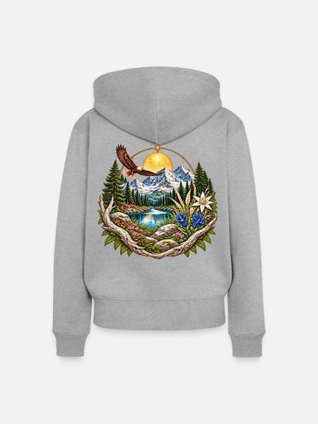Mondlichtwald Bergsee Kreis - Frauen Premium Bio Zip Hoodie - Grau meliert