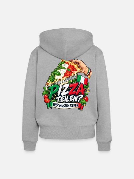 Pizza teilen? Wir müssen reden. - Frauen Premium Bio Zip Hoodie - Grau meliert
