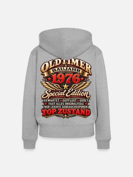 Oldtimer Baujahr 1976 – Special Edition - Frauen Premium Bio Zip Hoodie - Grau meliert