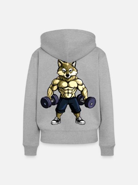 Starker Wolf / Bodybuilding - Frauen Premium Bio Zip Hoodie - Grau meliert