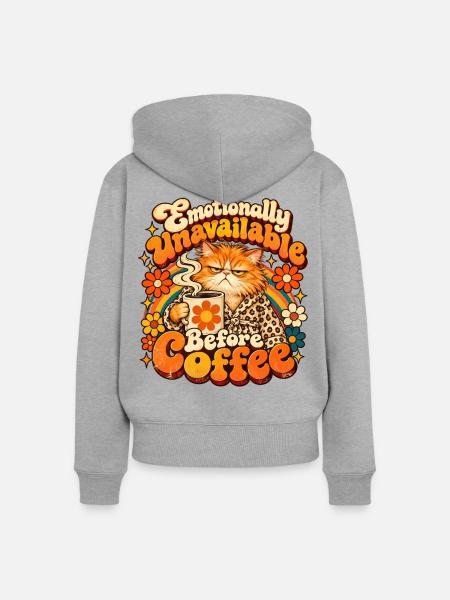 Kaffee-Katze: Emotional Unverfügbar - Frauen Premium Bio Zip Hoodie - Grau meliert
