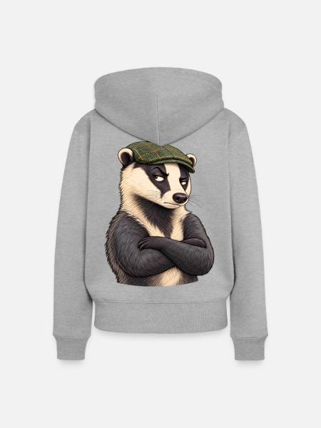 Verdächtiger Flatcap-Dachs - Frauen Premium Bio Zip Hoodie - Grau meliert