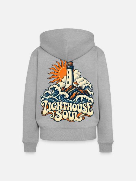 Leuchtturm Seele Küsten Retro - Frauen Premium Bio Zip Hoodie - Grau meliert