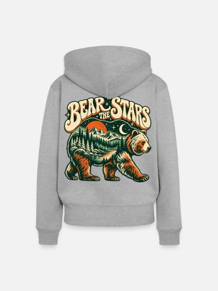 Bär unter Sternen – Berglandschaft Retro - Frauen Premium Bio Zip Hoodie - Grau meliert