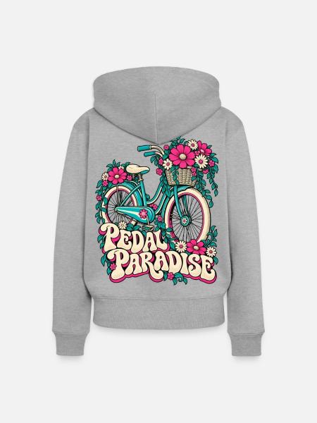 Pedal Paradise Blumenrad Illustration - Frauen Premium Bio Zip Hoodie - Grau meliert