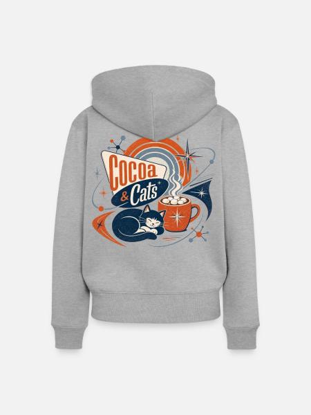 Kakao & Katzen Retro - Frauen Premium Bio Zip Hoodie - Grau meliert