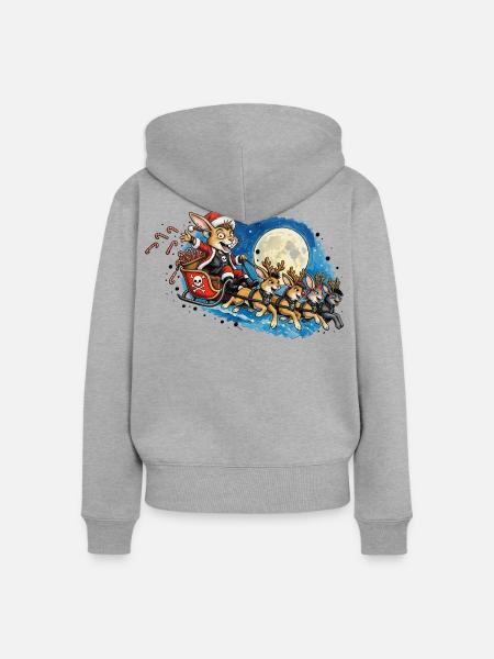 Punk-Mondnacht-Hasen-Schlittenzug - Frauen Premium Bio Zip Hoodie - Grau meliert