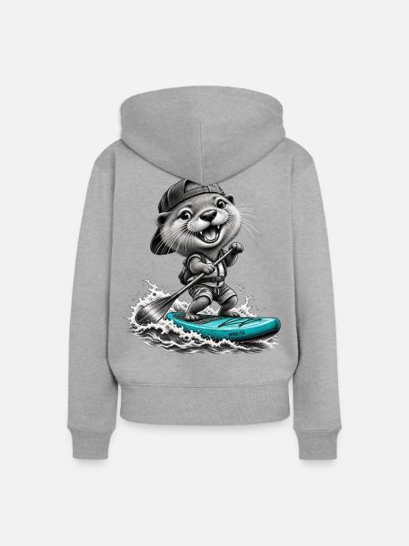 Standup-Otter Surfing - Frauen Premium Bio Zip Hoodie - Grau meliert