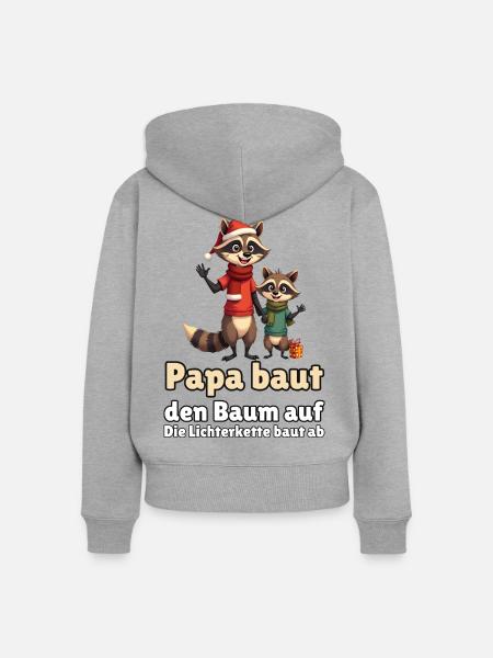 Waschbär-Papa zu Weihnachten - Frauen Premium Bio Zip Hoodie - Grau meliert