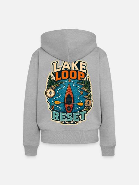 LAKE LOOP RESET - Frauen Premium Bio Zip Hoodie - Grau meliert