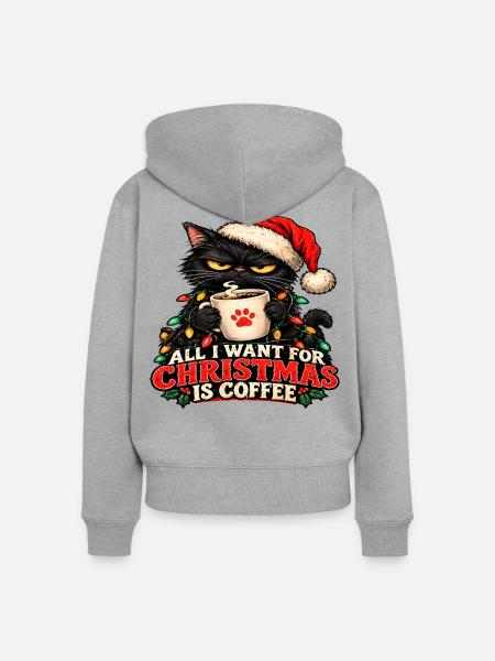 Katze und Weihnachtskaffee - Frauen Premium Bio Zip Hoodie - Grau meliert