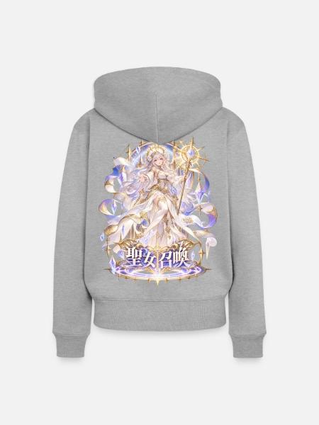 Heilige Schimmergöttin mit goldenem Stab - Frauen Premium Bio Zip Hoodie - Grau meliert