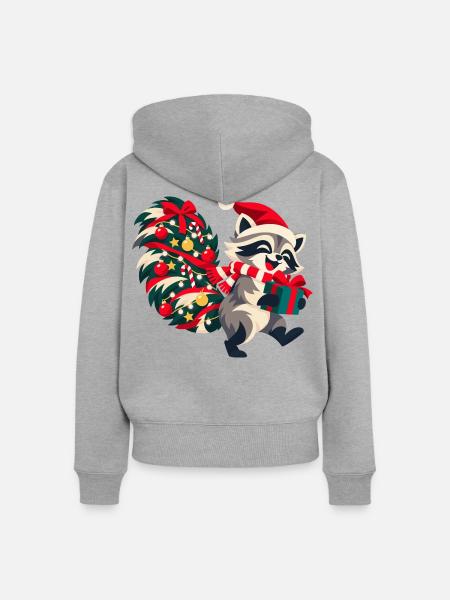Fröhlicher Waschbär mit Weihnachtsmütze - Frauen Premium Bio Zip Hoodie - Grau meliert