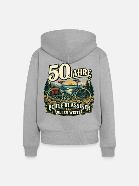 50 Jahre Echte Klassiker Fahrrad - Frauen Premium Bio Zip Hoodie - Grau meliert