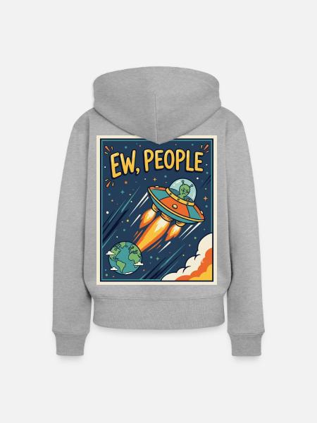 EW, Leute UFO-Cartoon - Frauen Premium Bio Zip Hoodie - Grau meliert