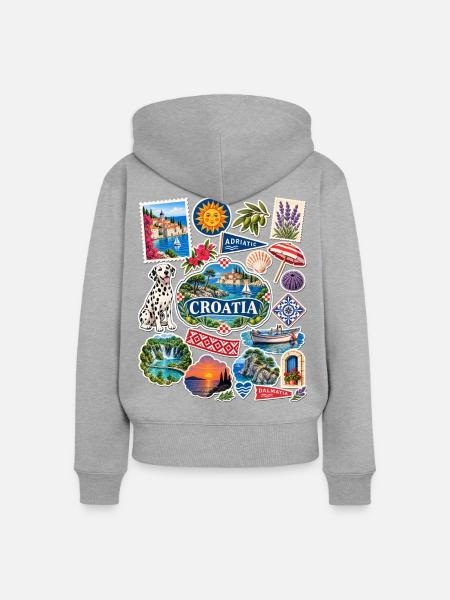 Kroatien Reisesticker - Frauen Premium Bio Zip Hoodie - Grau meliert