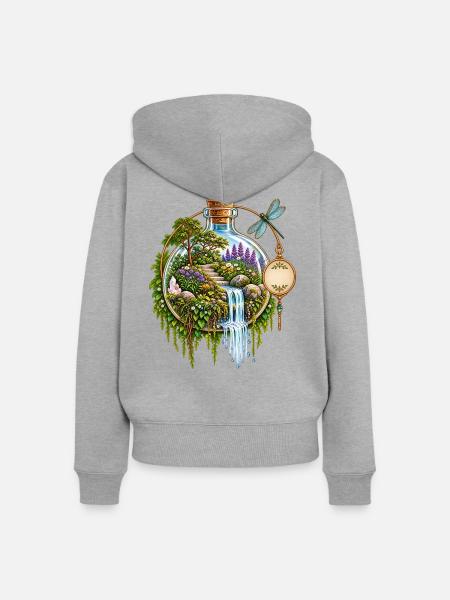 Gartenflasche: Wasserfall im Zauberwald - Frauen Premium Bio Zip Hoodie - Grau meliert