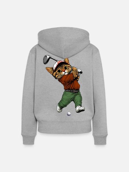 Golf Katzen - Frauen Premium Bio Zip Hoodie - Grau meliert