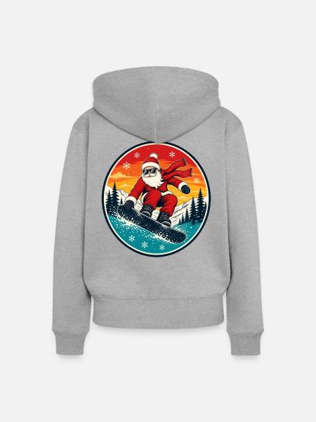 Cooler Weihnachtsmann beim Snowboarden Retro - Frauen Premium Bio Zip Hoodie - Grau meliert