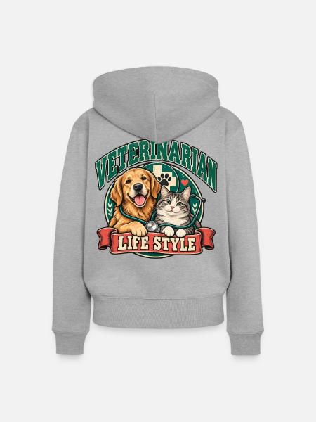 Tierarzt-Lebensstil-Hund-Katzen-Duo - Frauen Premium Bio Zip Hoodie - Grau meliert